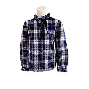 Charter Club Plaid Shirt Top Petite Medium Women's‎ Blue Gray Pink White NEW